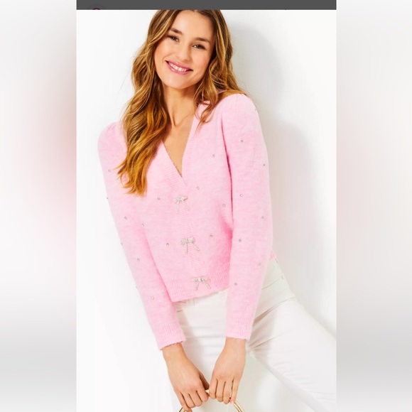 Lilly Pulitzer Pink Sparkling Ellorie Sweater.Size XS. (But can fit a small) - Picture 1 of 15